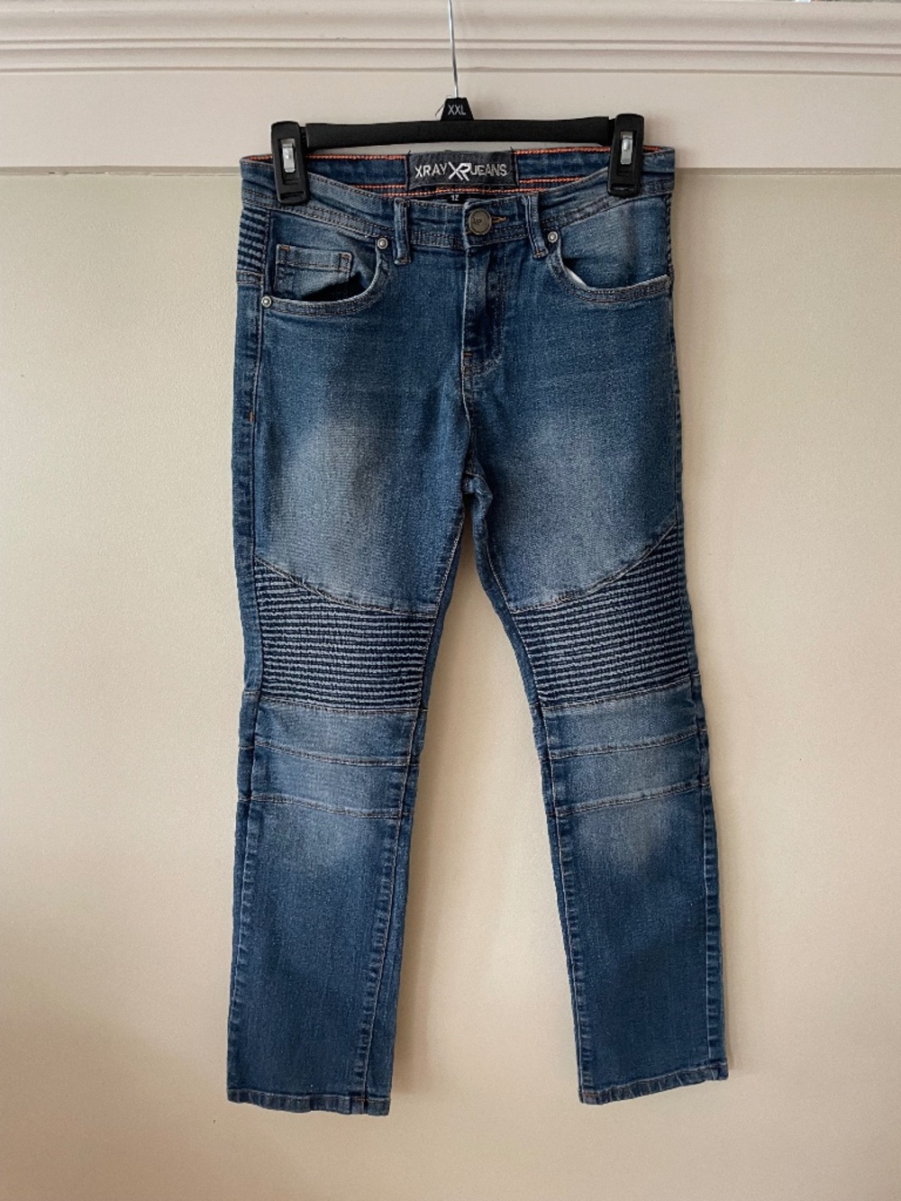 XRAY Jeans Boys Blue Moto Biker Distressed Stretch Slim Jeans l Size 10